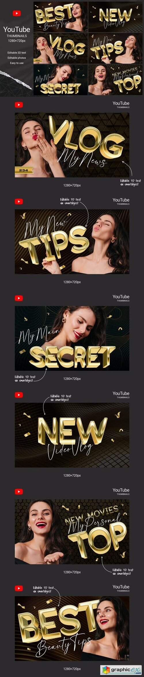 YouTube Thumbnails with Gold Text 