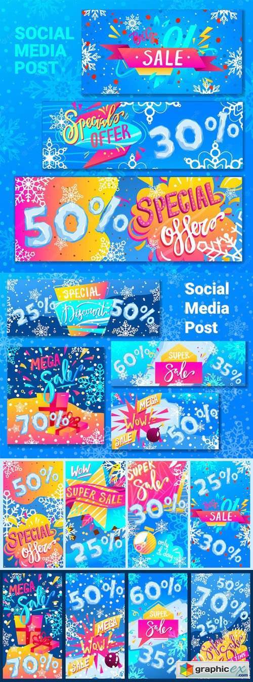 Winter Sales & Discounts Festival - Vector Templates