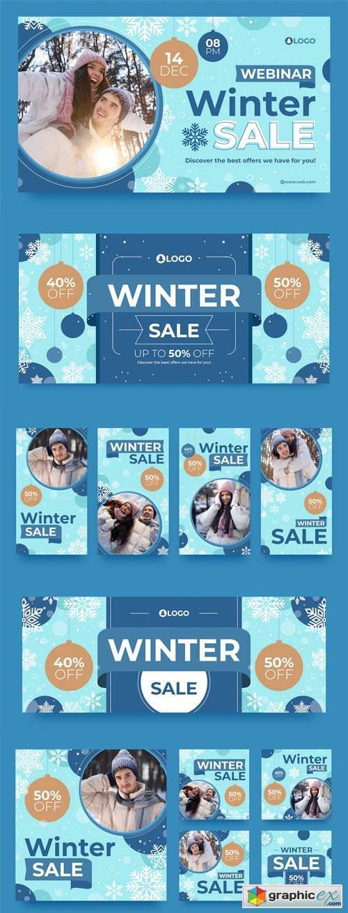 Winter Sale Flat Marketing Vector Templates Pack