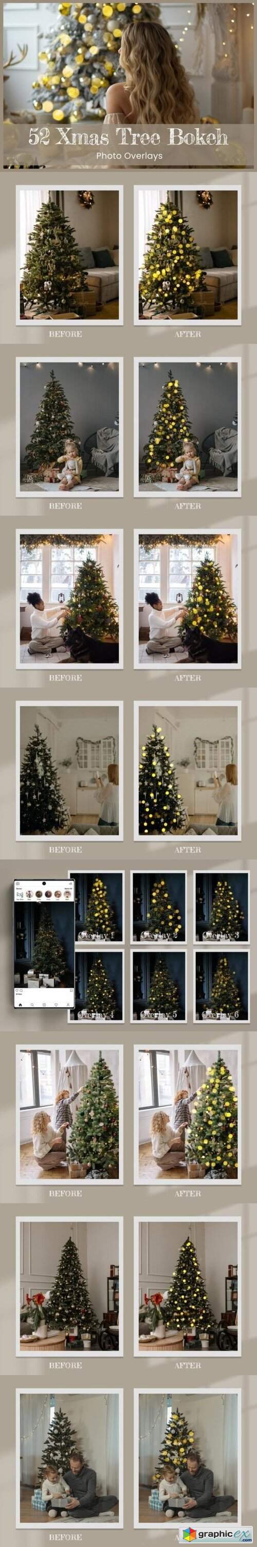 52 Xmas Tree Bokeh Photoshop Overlays 