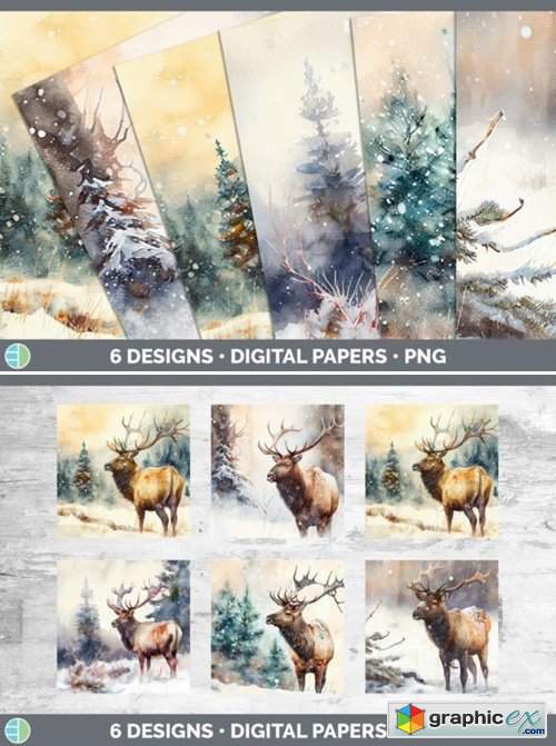 Winter Elk Backgrounds | Digital Scrapbo 