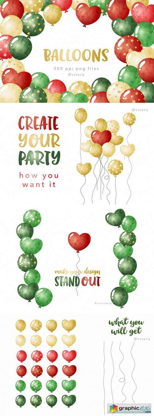 Watercolor Balloons for Celebrations - Clipart PNG