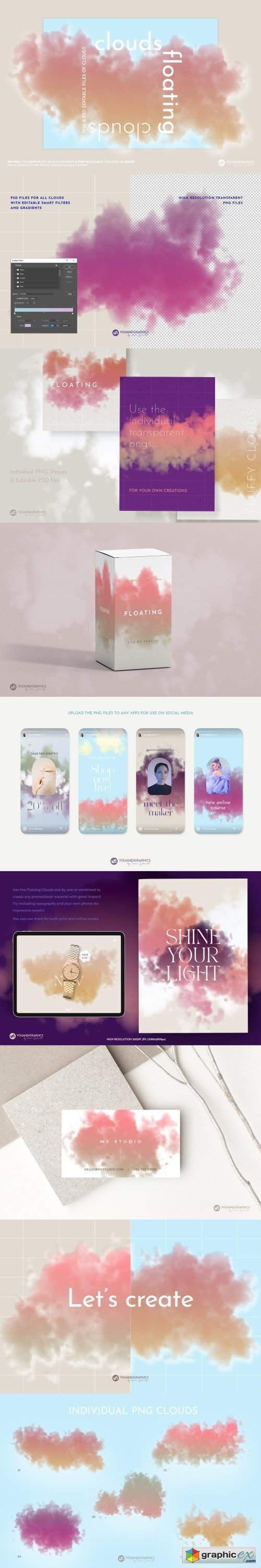 Floating Colorful Clouds | PNG/PSD 