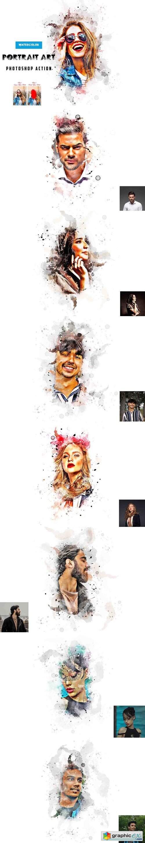  Watercolor Portrait Art PS Action 